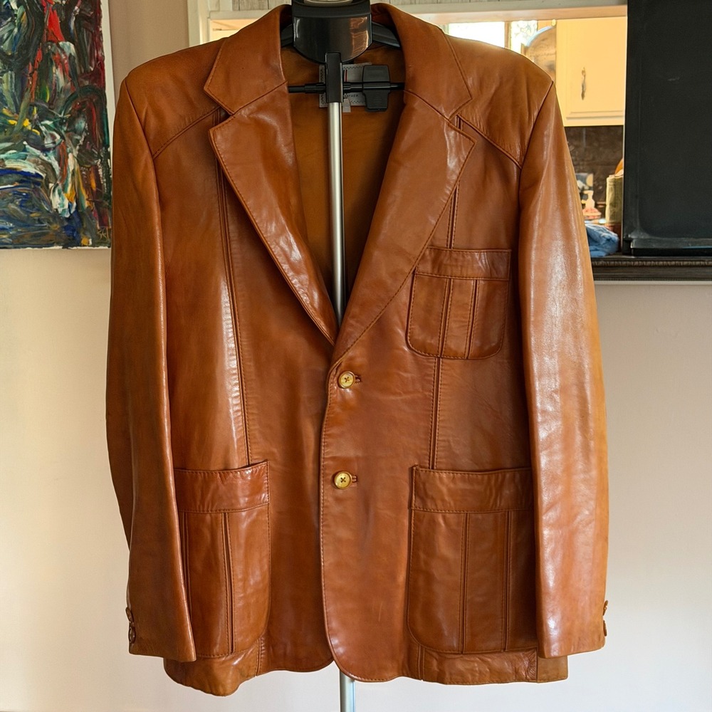 Vintage 70s Cognac Rustic Westerncore Leather Blazer Rockabilly Desertcore